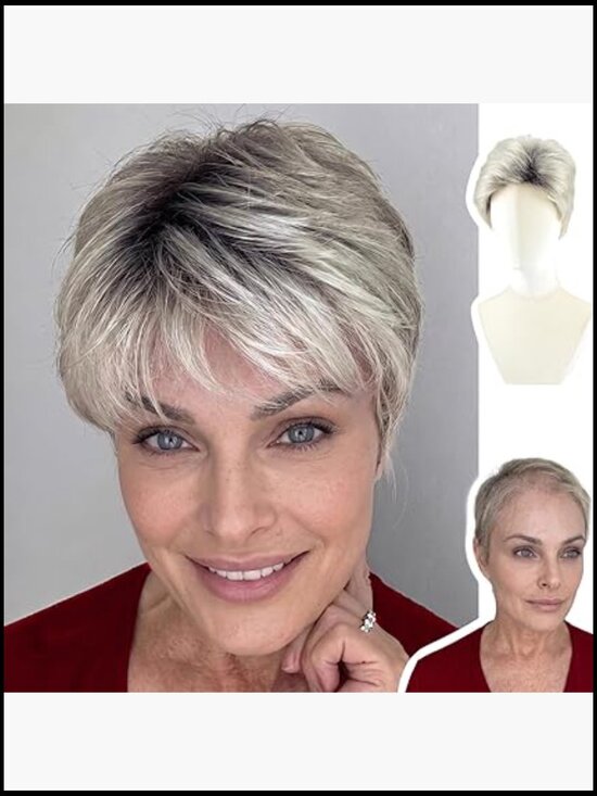 Short Curly Pixie Cut Wig with Bangs, Heat Resistant Synthetic Hair Daily Wear